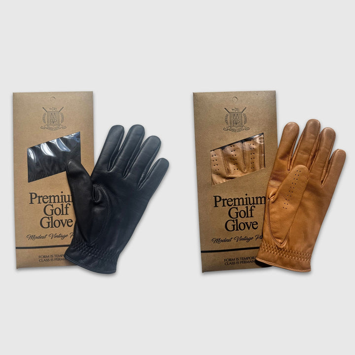 ELITE Cabretta Leather Golf Gloves - Black & Tan (2 Pack) - MODEST VINTAGE PLAYER LTD