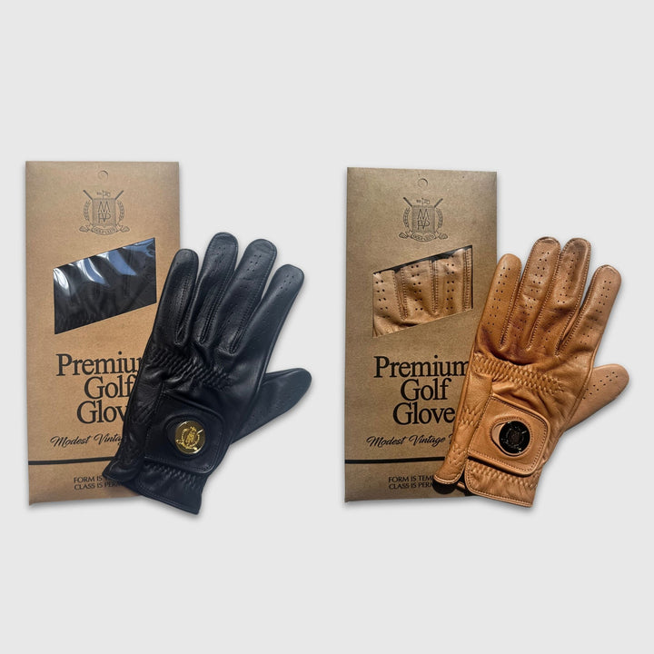 ELITE Cabretta Leather Golf Gloves - Black & Tan (2 Pack) - MODEST VINTAGE PLAYER LTD