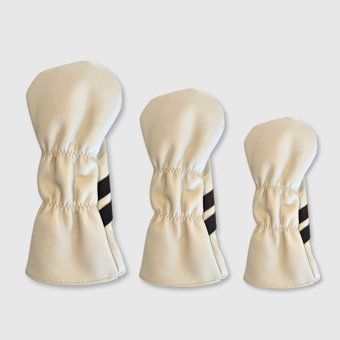 Leather Golf Covers Set - Cream / Brown - MODEST VINTAGE PLAYER LTD
