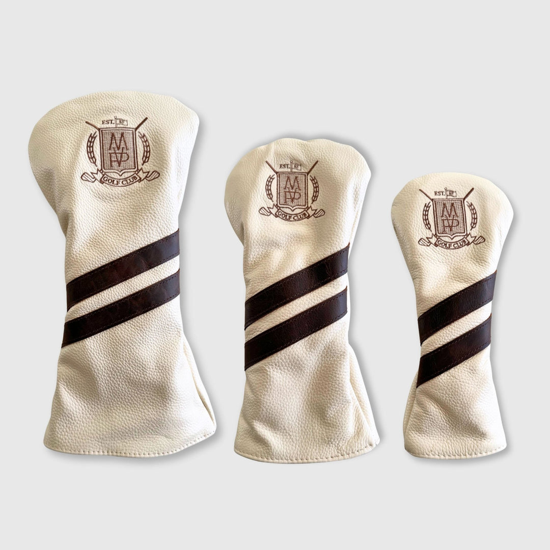Leather Golf Covers Set - Cream / Brown - MODEST VINTAGE PLAYER LTD