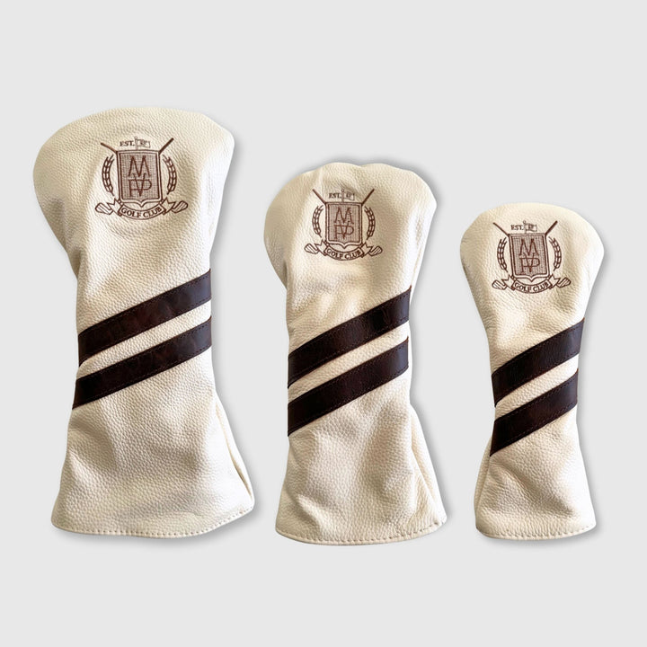 Leather Golf Covers Set - Cream / Brown - MODEST VINTAGE PLAYER LTD