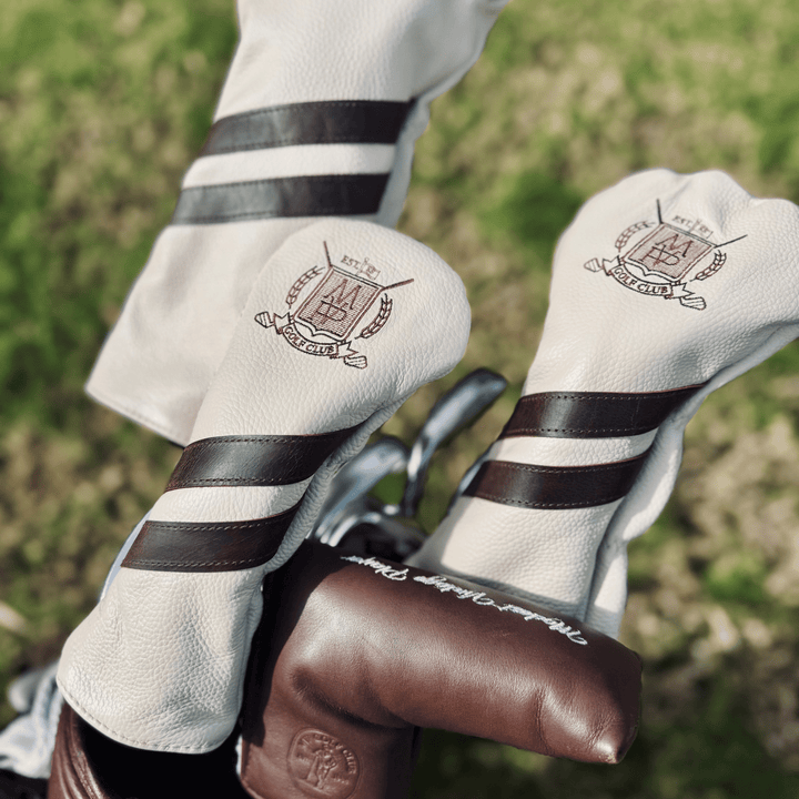 Leather Golf Covers Set - Cream / Brown - MODEST VINTAGE PLAYER LTD