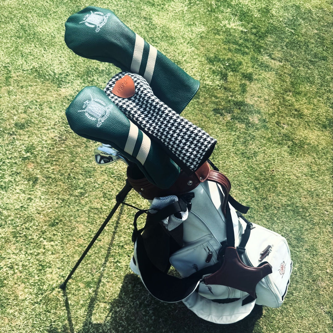 Leather Golf Covers Set - Forest Green / Cream - MODEST VINTAGE PLAYER LTD
