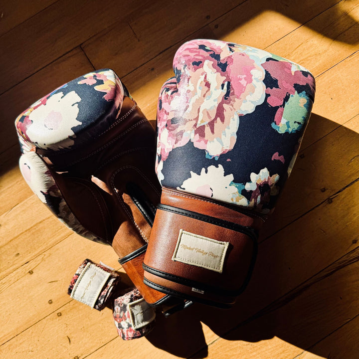 PRO Floral Leather Boxing Gloves (Strap Up) Limited Edition - MODEST VINTAGE PLAYER LTD