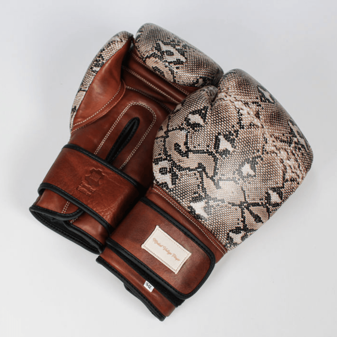 PRO Snake Skin Print Leather Boxing Gloves (Strap Up) Limited Edition - MODEST VINTAGE PLAYER LTD
