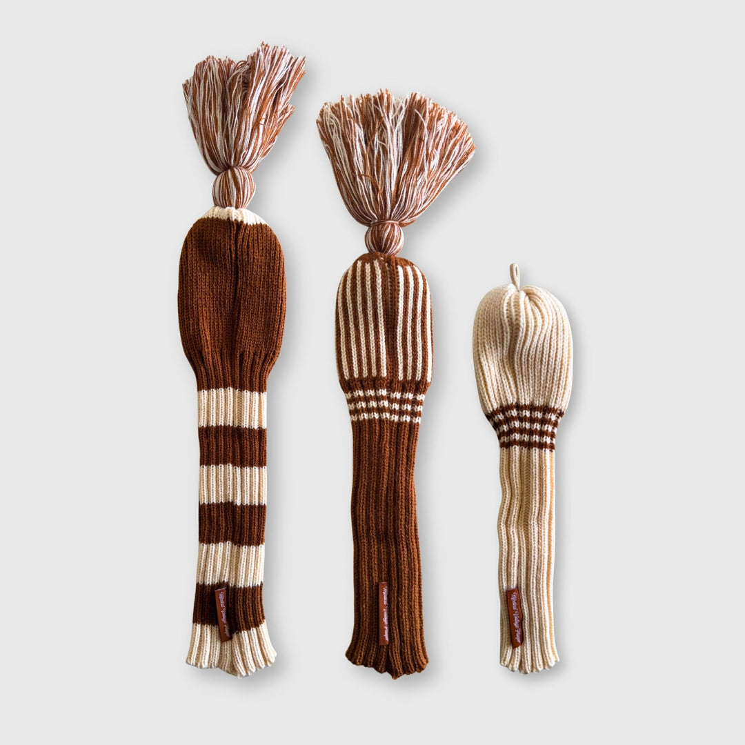 Wool Knit Golf Covers Set - Cream / Brown - MODEST VINTAGE PLAYER LTD