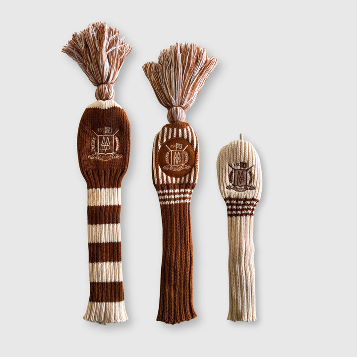 Wool Knit Golf Covers Set - Cream / Brown - MODEST VINTAGE PLAYER LTD