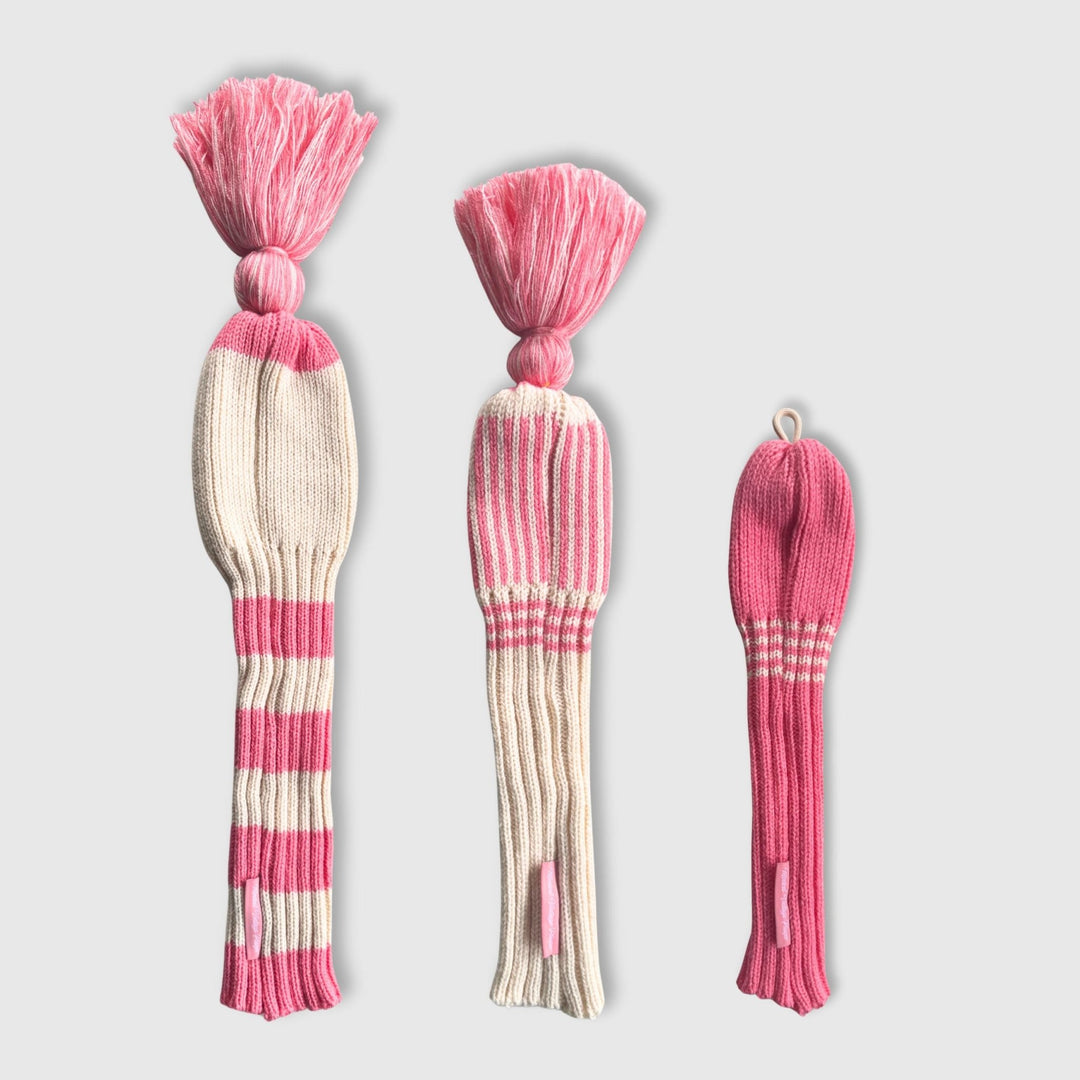 Wool Knit Golf Covers Set - Pink / Cream - MODEST VINTAGE PLAYER LTD