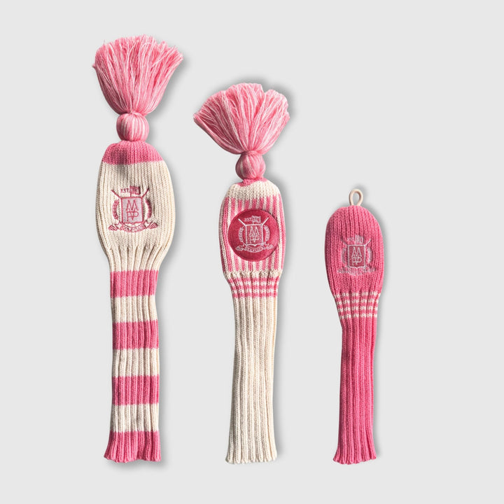 Wool Knit Golf Covers Set - Pink / Cream - MODEST VINTAGE PLAYER LTD