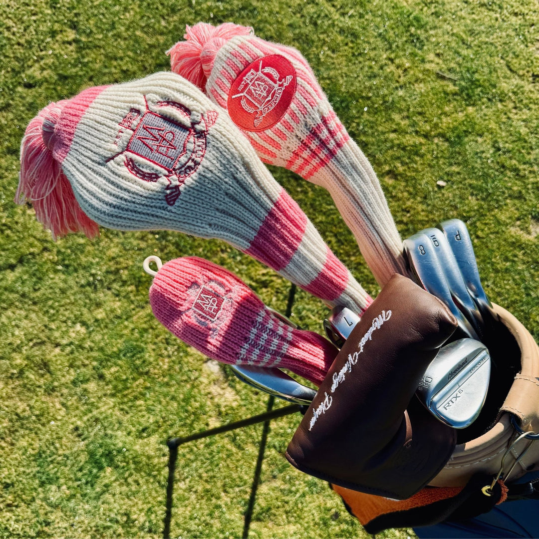 Wool Knit Golf Covers Set - Pink / Cream - MODEST VINTAGE PLAYER LTD