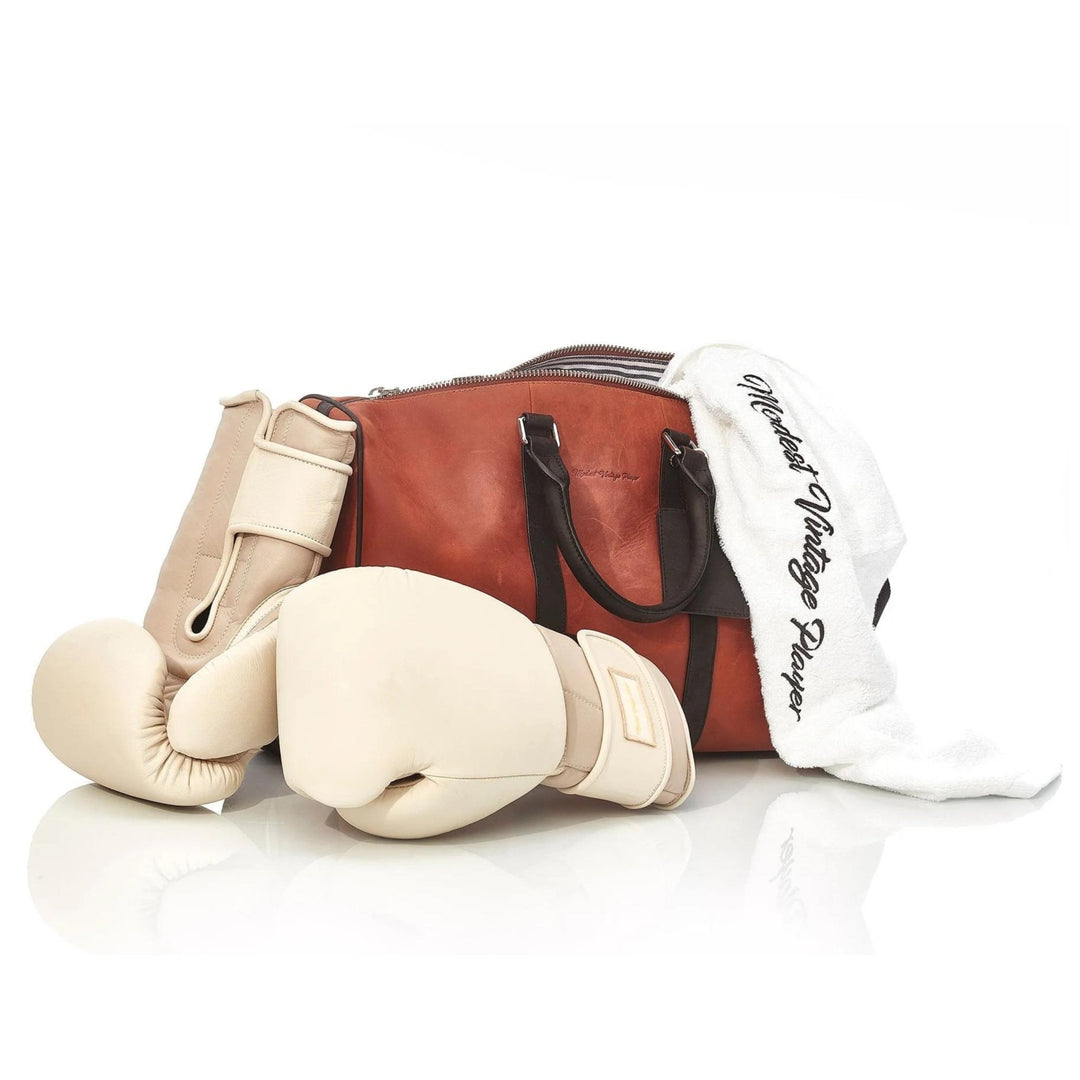 Elite Leather Boxing Gloves - Cream + Light Brown - MODEST VINTAGE PLAYER LTD