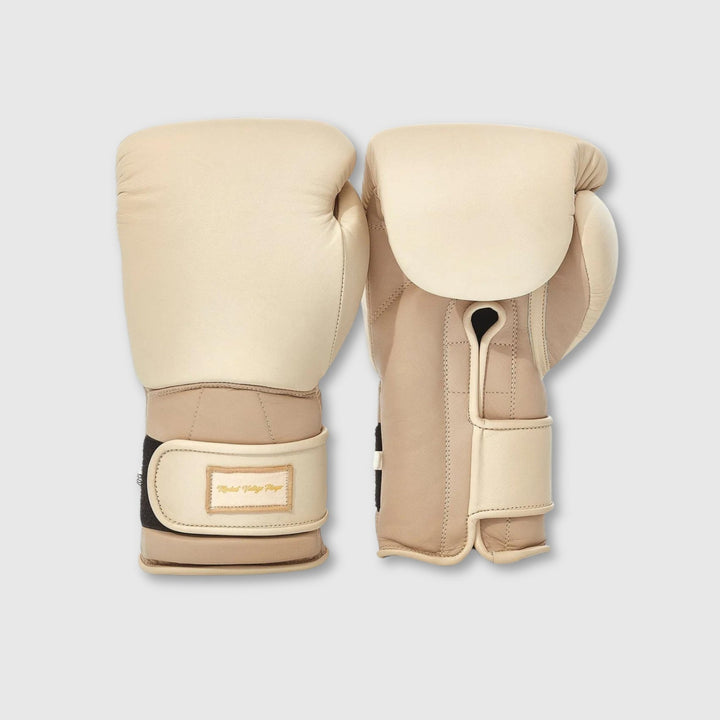 Elite Leather Boxing Gloves - Cream + Light Brown - MODEST VINTAGE PLAYER LTD