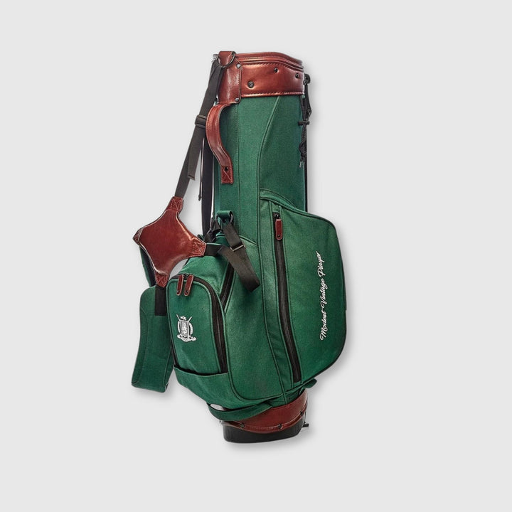 Green Canvas / Leather Golf Bag - Stand - MODEST VINTAGE PLAYER LTD
