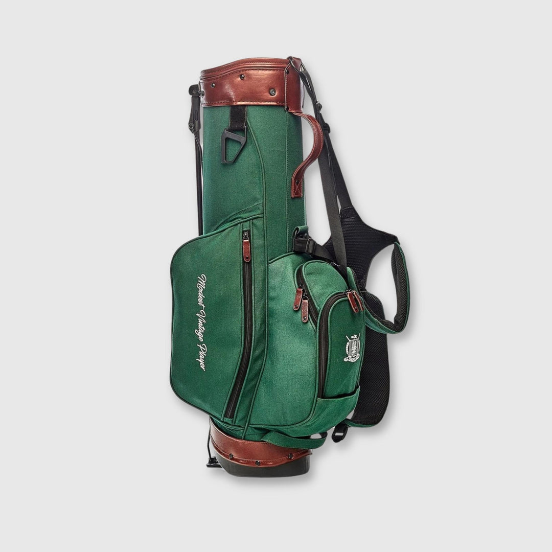 Green Canvas / Leather Golf Bag - Stand - MODEST VINTAGE PLAYER LTD
