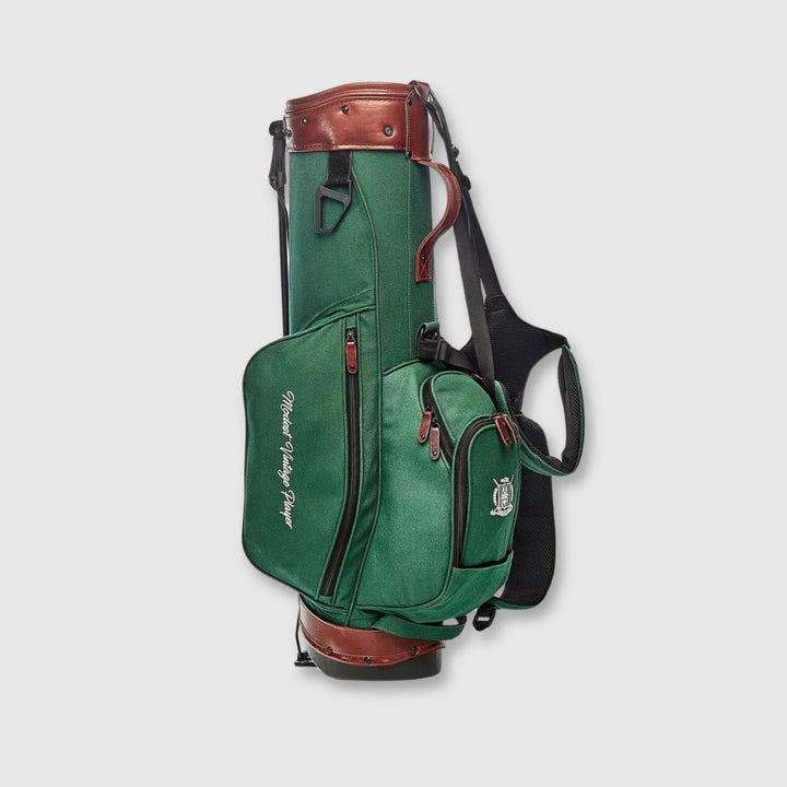 Green Canvas / Leather Golf Bag - Stand - MODEST VINTAGE PLAYER LTD