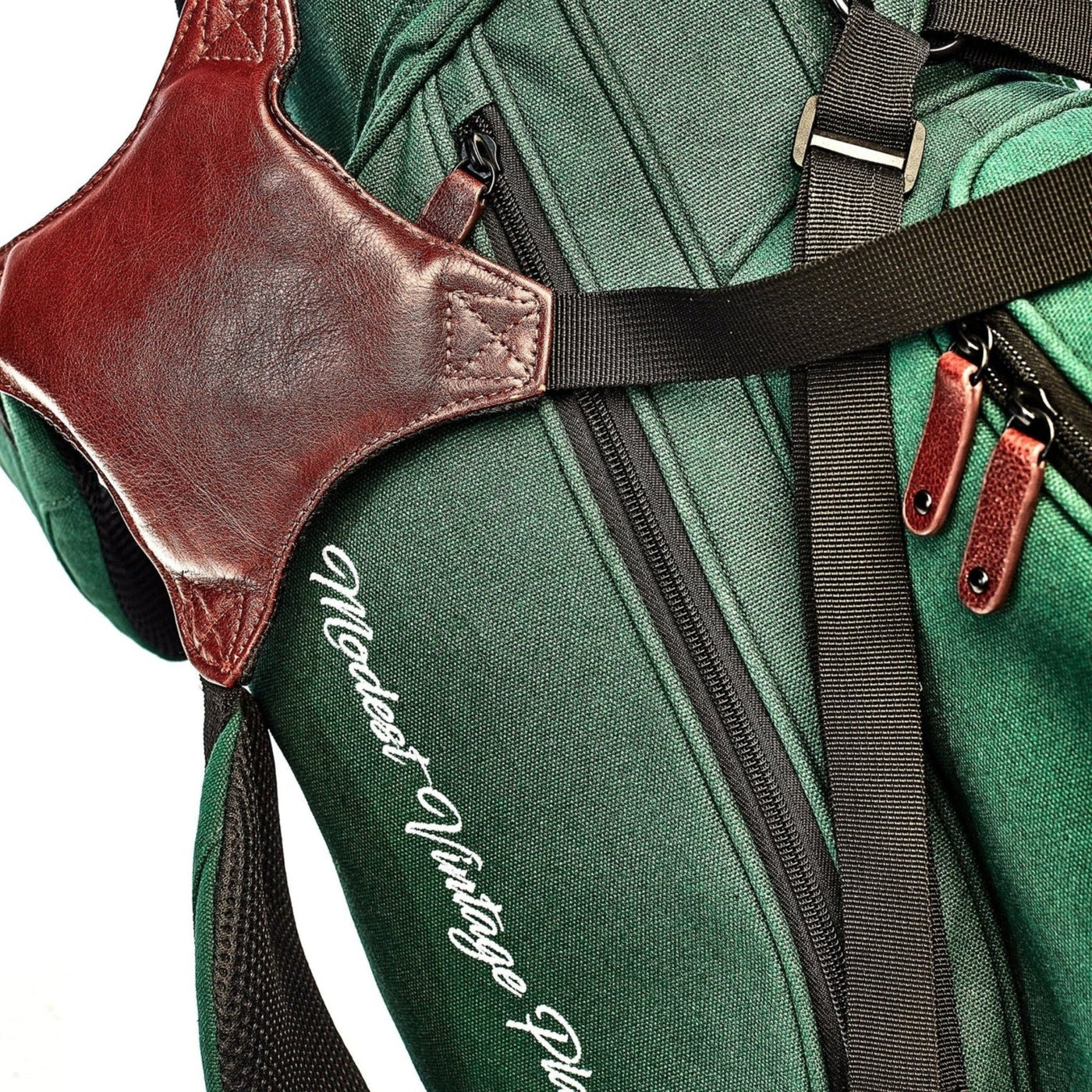 Green Canvas / Leather Golf Bag - Stand - MODEST VINTAGE PLAYER LTD