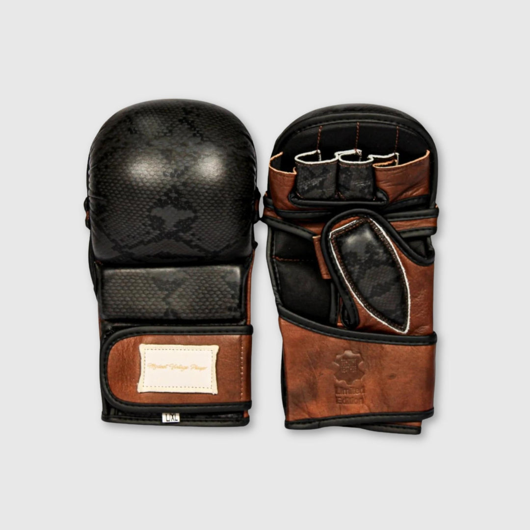 PRO Black Python Leather Hybrid MMA Gloves - MODEST VINTAGE PLAYER LTD