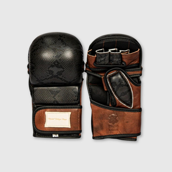 PRO Black Python Leather Hybrid MMA Gloves - MODEST VINTAGE PLAYER LTD
