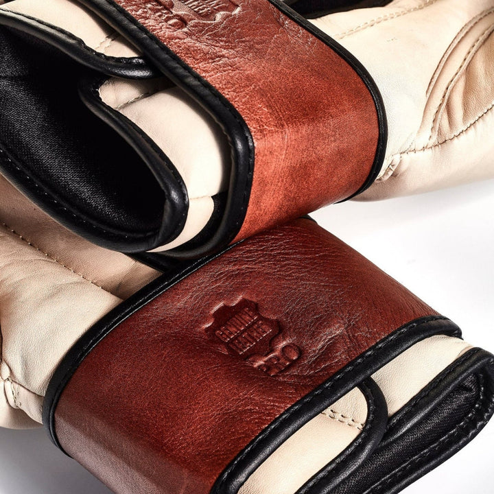PRO Cream / Brown Leather Boxing Gloves (Strap Up) - MODEST VINTAGE PLAYER LTD