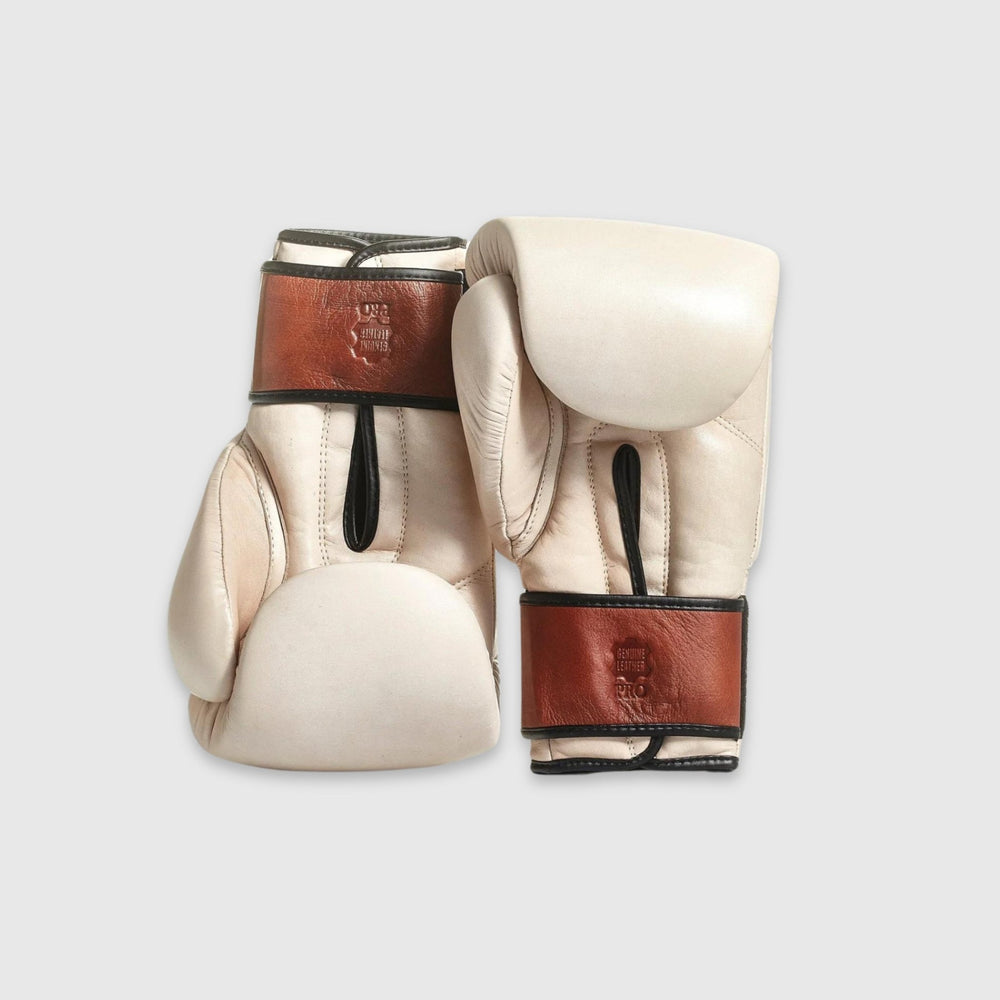 PRO Cream / Brown Leather Boxing Gloves (Strap Up) - MODEST VINTAGE PLAYER LTD