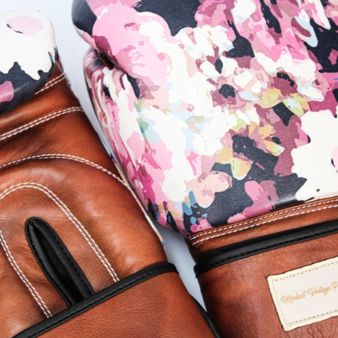 PRO Floral Leather Boxing Gloves (Strap Up) Limited Edition - MODEST VINTAGE PLAYER LTD