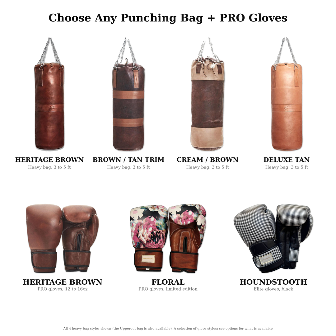 The PRO Boxing Bundle — choose any MVP punching bag plus any pair of PRO boxing gloves