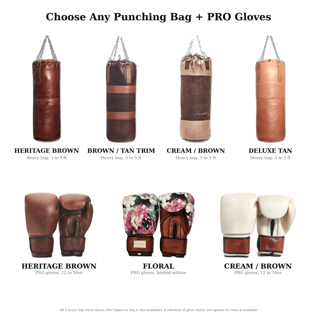 The PRO Boxing Bundle — choose any MVP punching bag plus any pair of PRO boxing gloves