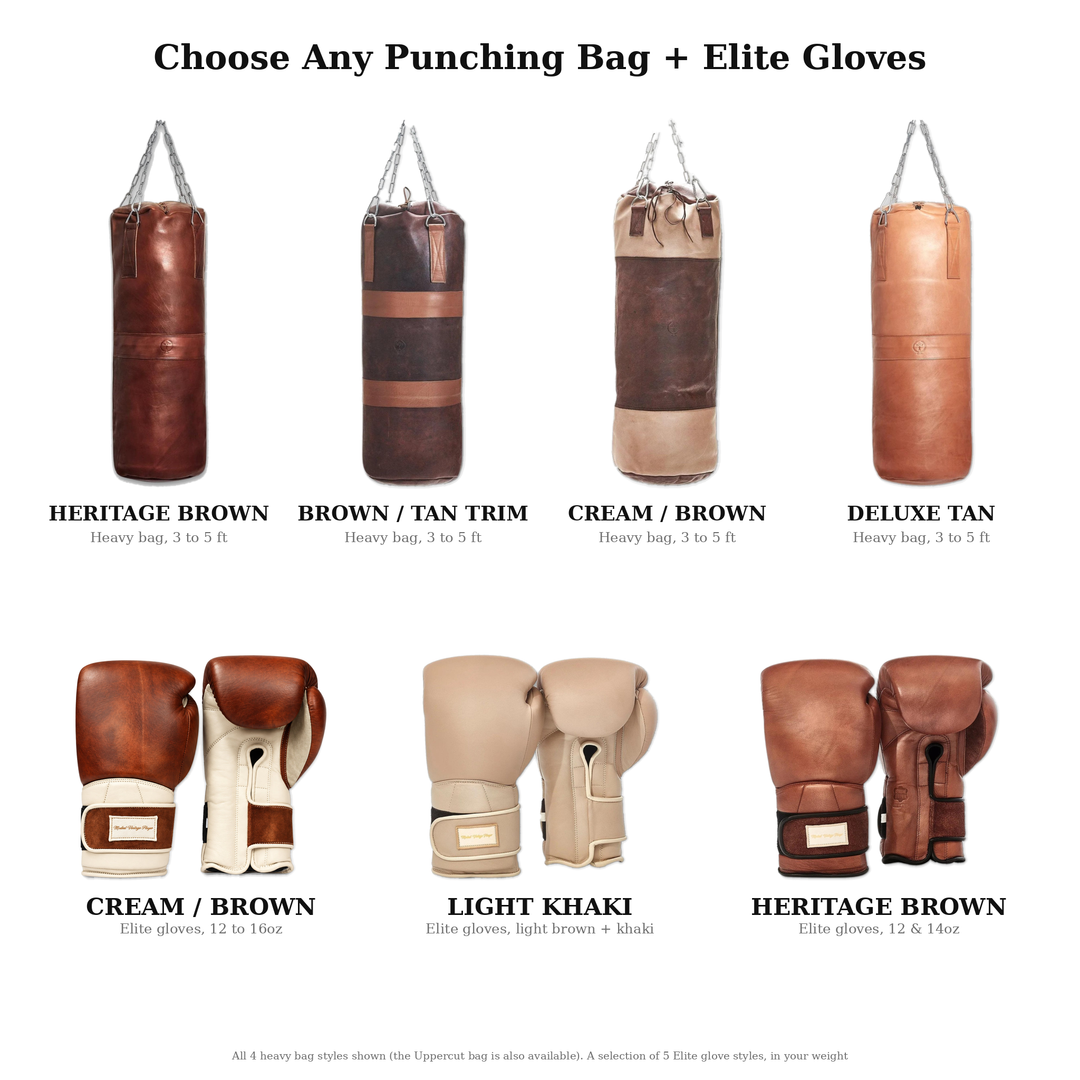 The Elite Boxing Package — choose any MVP punching bag plus any pair of Elite boxing gloves