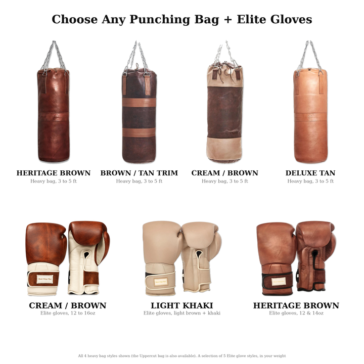 The Elite Boxing Package — choose any MVP punching bag plus any pair of Elite boxing gloves