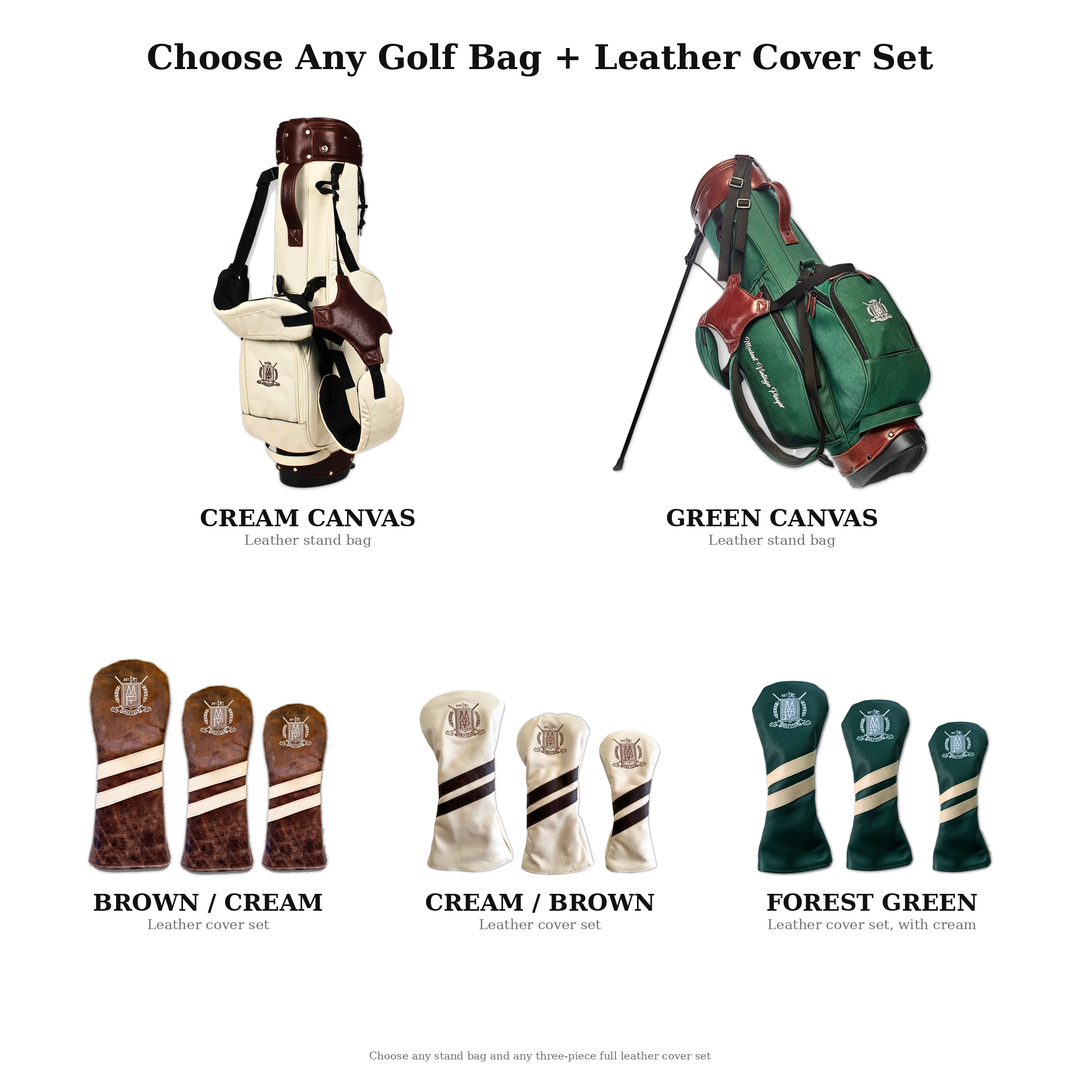 The Members' Set — canvas golf stand bag with leather head cover set