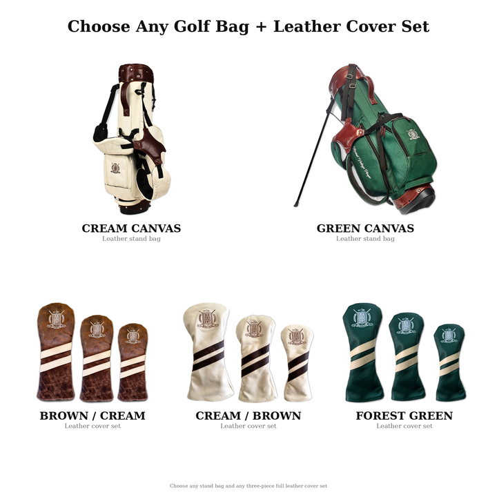 The Members' Set — canvas golf stand bag with leather head cover set