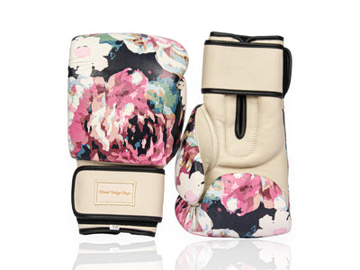 PRO Floral Leather Boxing Gloves (Strap Up) Cream