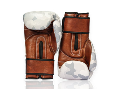 PRO Camo Leather Boxing Gloves (Strap Up) Snow