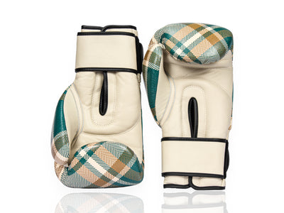 PRO Tartan Leather Boxing Gloves (Strap Up) Cream