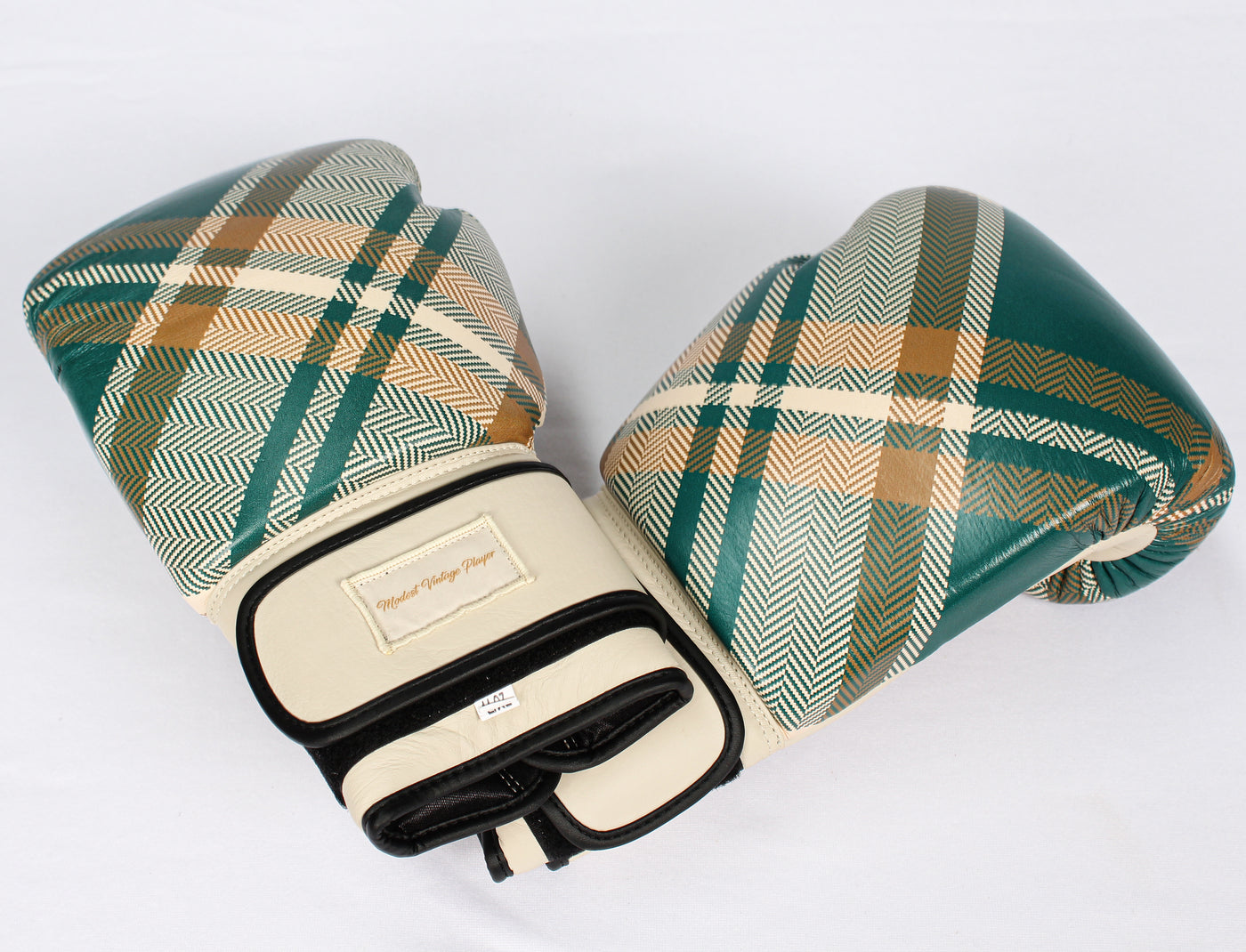 PRO Tartan Leather Boxing Gloves (Strap Up) Cream