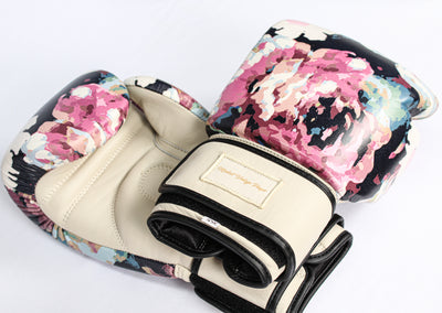 PRO Floral Leather Boxing Gloves (Strap Up) Cream