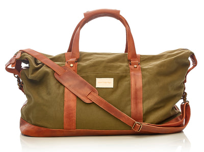 Waxed Canvas / Leather Weekender Bag - Olive