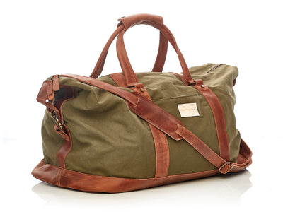 Waxed Canvas / Leather Weekender Bag - Olive