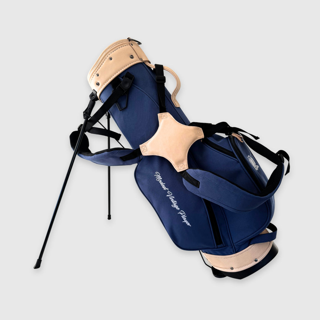 Navy Blue Canvas / Cream Leather Golf Bag - Stand