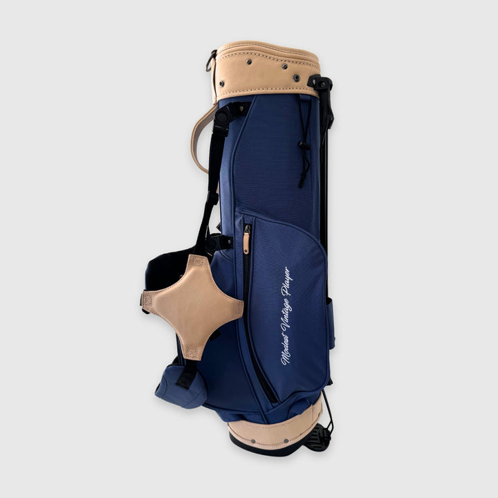 Navy Blue Canvas / Cream Leather Golf Bag - Stand