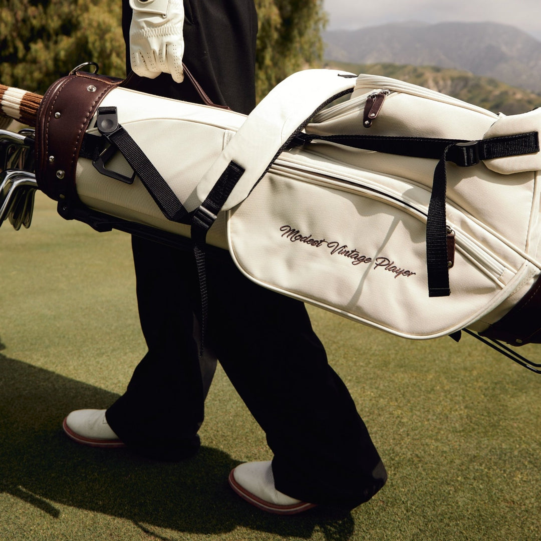 Cream Canvas / Leather Golf Bag - Stand - MODEST VINTAGE PLAYER LTD