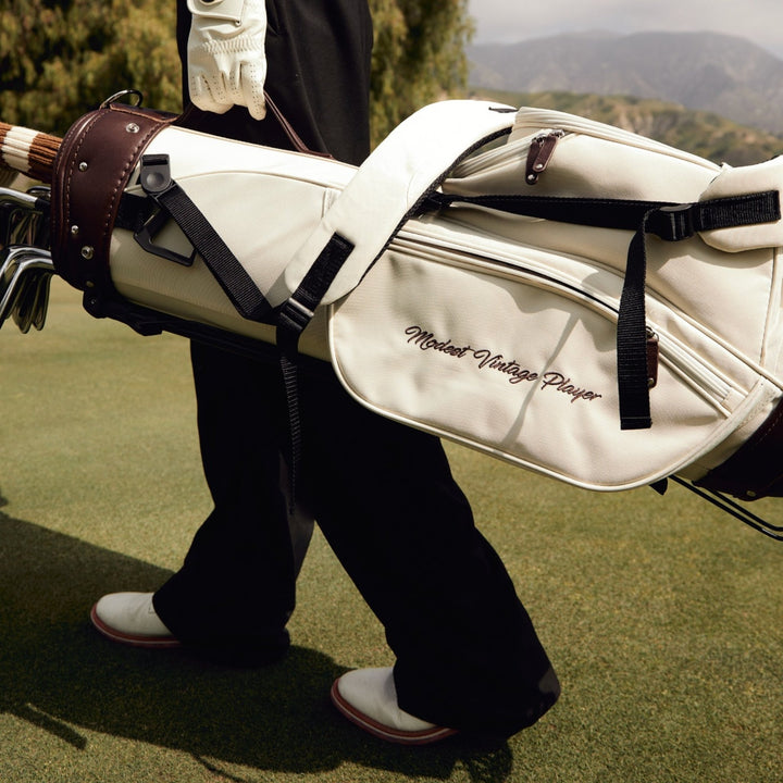 Cream Canvas / Leather Golf Bag - Stand - MODEST VINTAGE PLAYER LTD