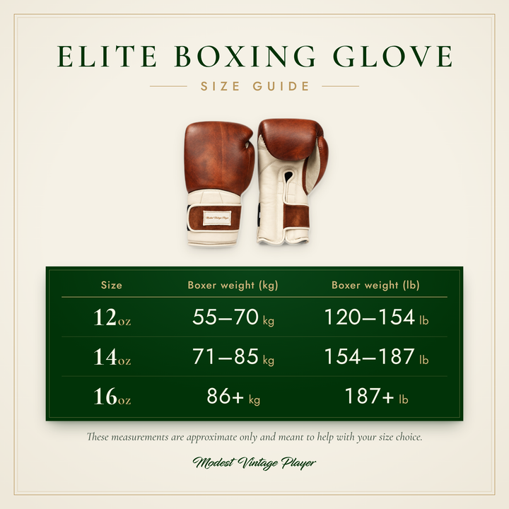 MVP Elite Boxing Glove size guide