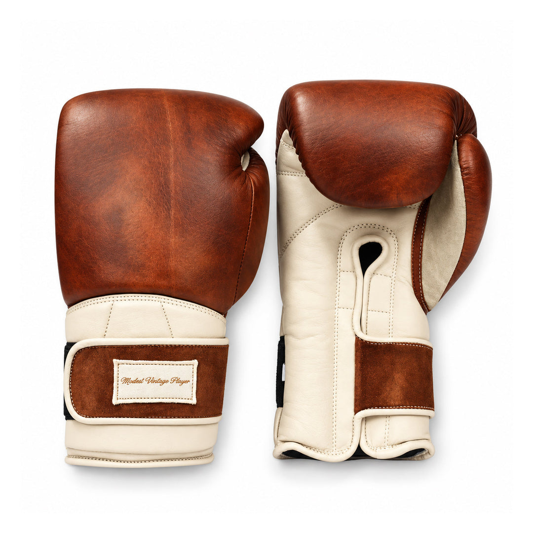 Elite Cream / Brown Leather Boxing Gloves (Strap Up), one of the glove choices