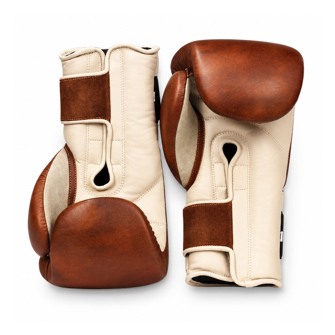 Elite Cream / Brown Leather Boxing Gloves (Strap Up)
