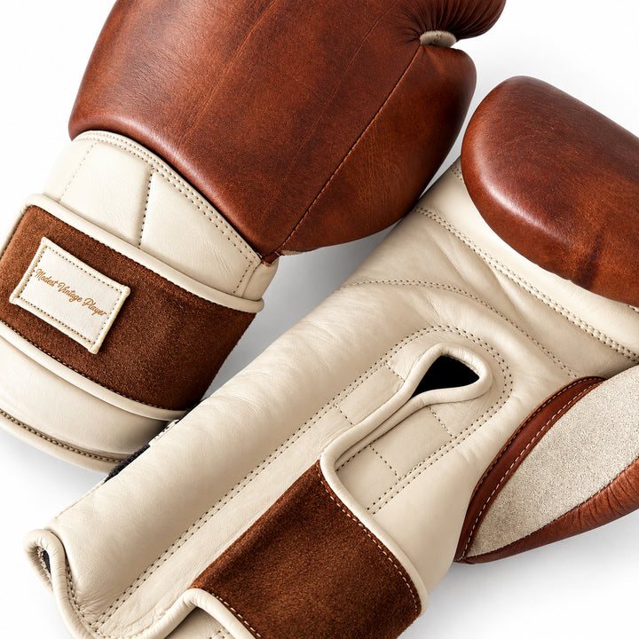 Elite Cream / Brown Leather Boxing Gloves (Strap Up)