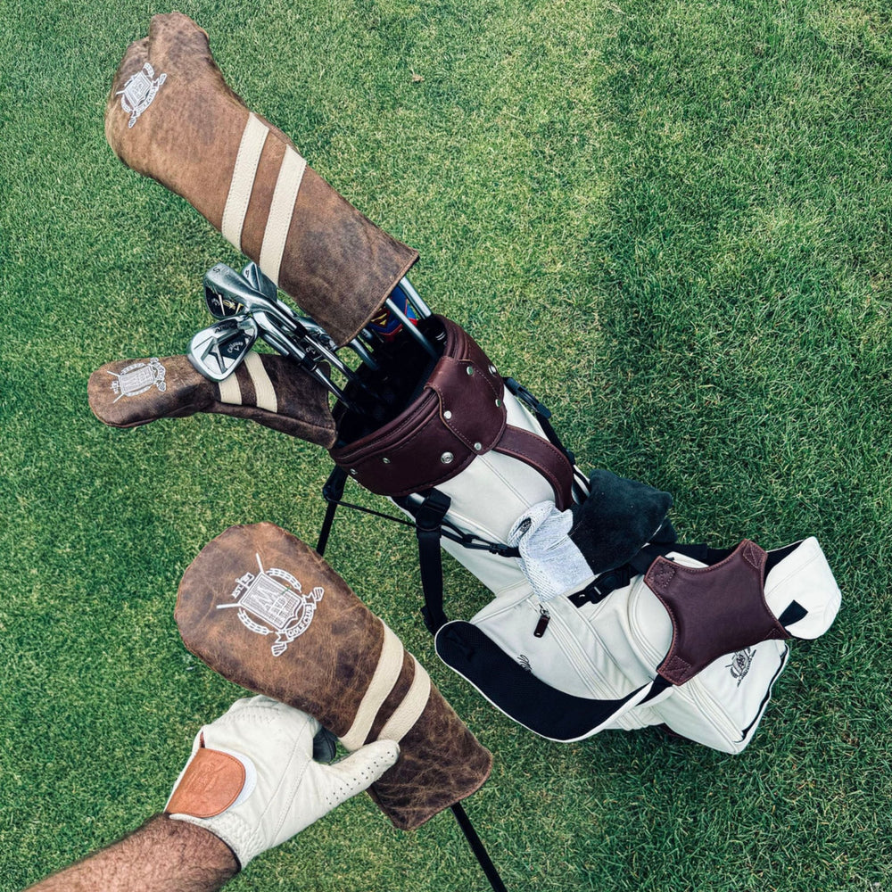 Leather Golf Covers Set - Brown / Cream - MODEST VINTAGE PLAYER LTD