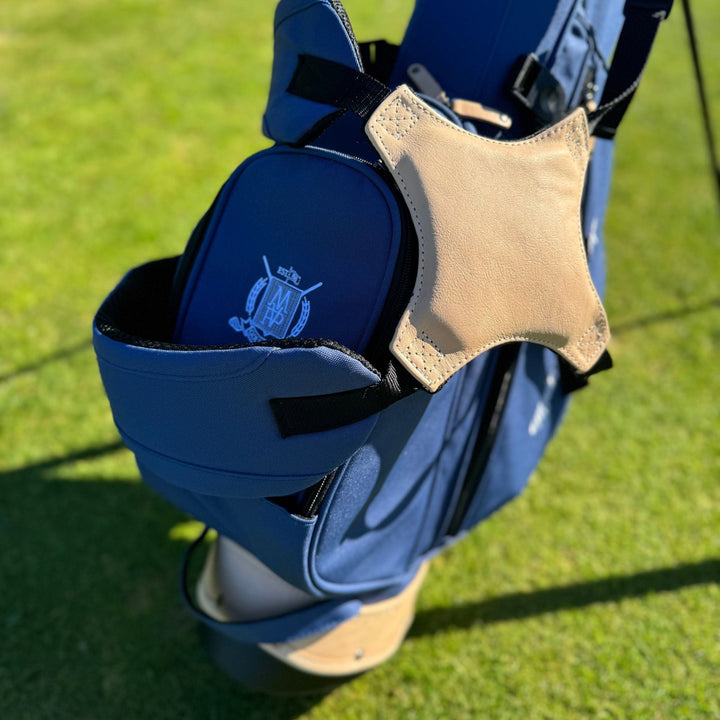 Navy Blue Canvas / Cream Leather Golf Bag - Stand - MODEST VINTAGE PLAYER LTD