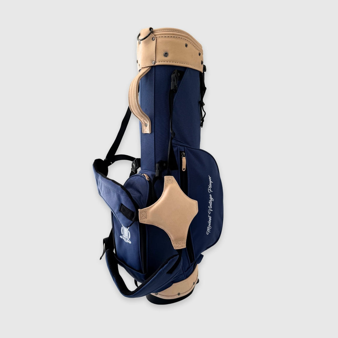 Navy Blue Canvas / Cream Leather Golf Bag - Stand - MODEST VINTAGE PLAYER LTD