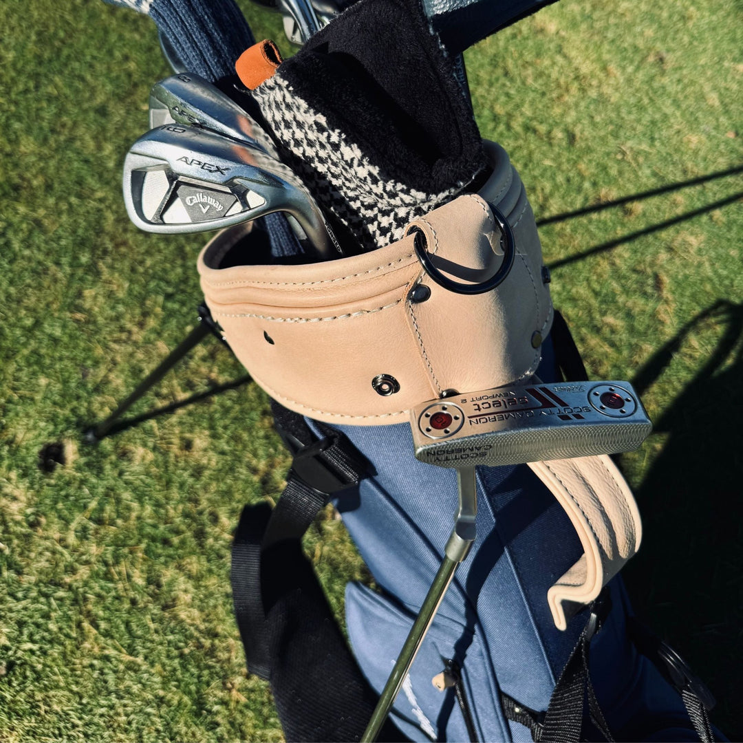 Navy Blue Canvas / Cream Leather Golf Bag - Stand - MODEST VINTAGE PLAYER LTD